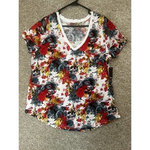 Torrid Floral Watercolor Skull Pocket Tee Shirt V-Neck Classic Fit Top Sz L (0)
